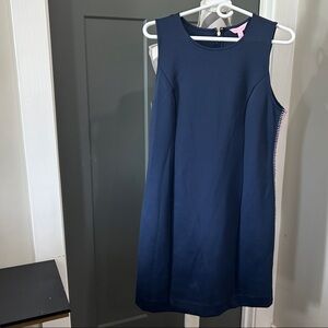 Lilly Pulitzer, Navy, MILA SHIFT, sleeveless dress w/ white, pink & teal design.